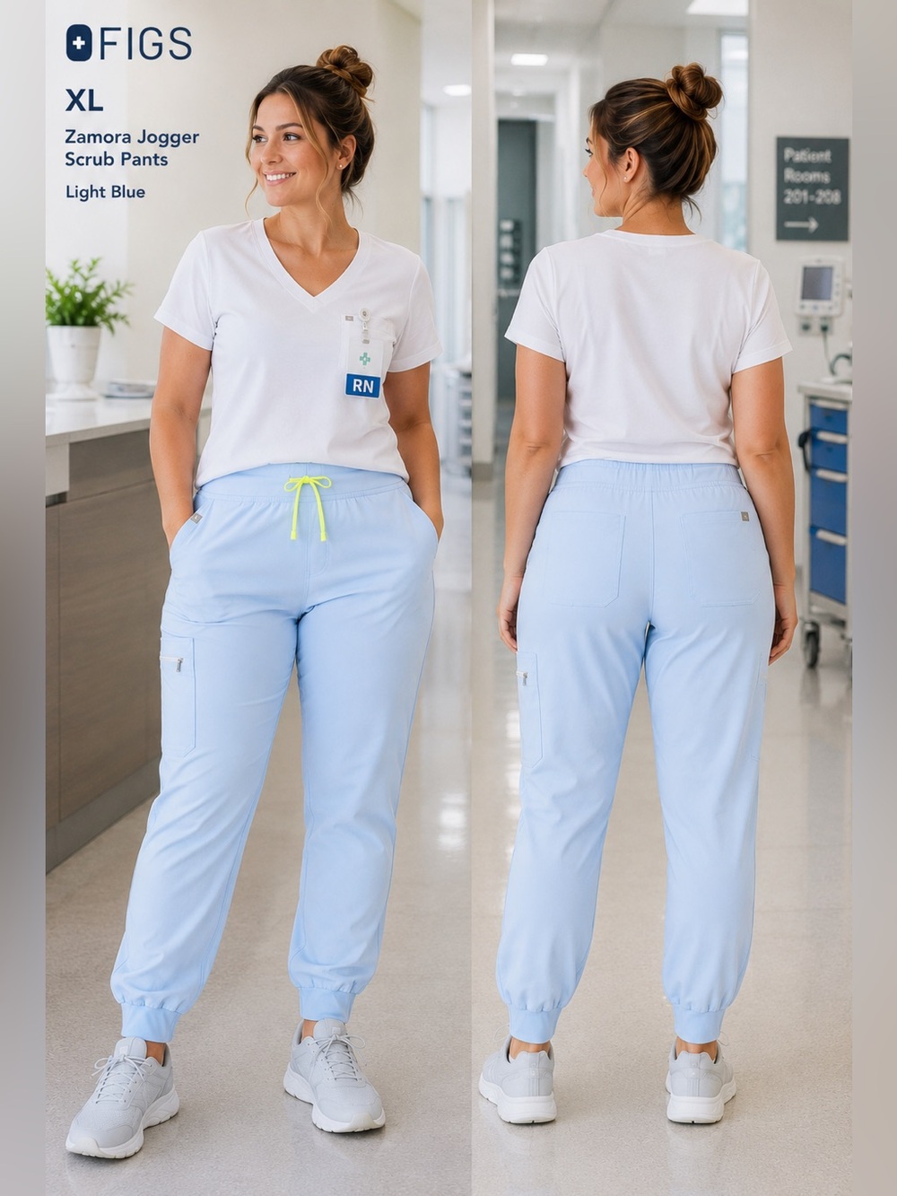 FIGS Zamora Jogger Scrub Pants Womens XL Light Blue Stretch Cargo Medical comfy